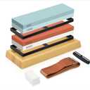 Knife Sharpening Stone set 4side Whetstone 400/1000 3000/8000 knife sharpener with Non-slip Base, Leather Strop, Flattening Stone Knife holder