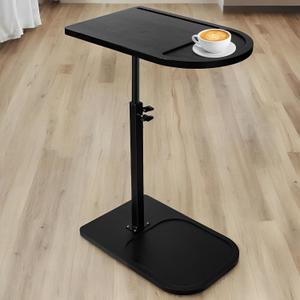 Side Table Sofa Tray for Couch - Adjustable/360 Swivel TV Tray Tables with Phone & Tablet Slot, Small Spaces Snack Trays C-Shaped End Table for Bed, Living Room, Office (Black)