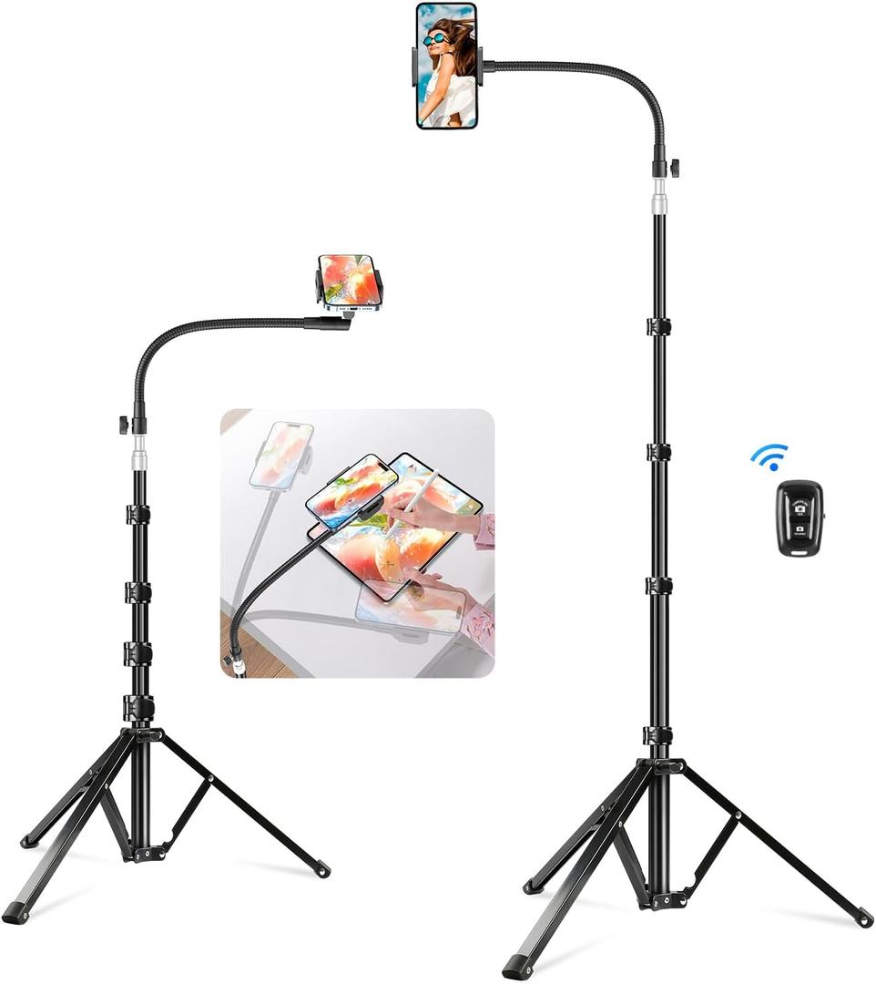 elitehood 80 Tall Phone Stand Tripod, Floor Phone Recording Stand, Heavy Duty Adjustable iPhone Tripod Stand Compatible with iPhone 15 14 13 12
