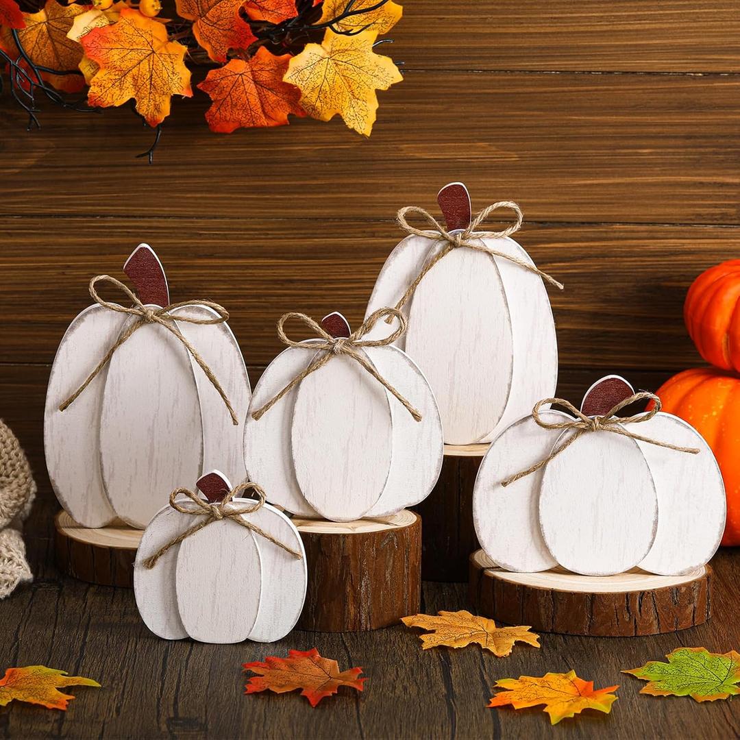 Yousoontic 5 Pcs Fall Decorations for Home Wooden Pumpkin Decor Rustic Farmhouse Pumpkins Sign Vintage Autumn Tiered Tray Decorations for Fall Harvest Thanksgiving Mantel Table Tiered Tray Sign