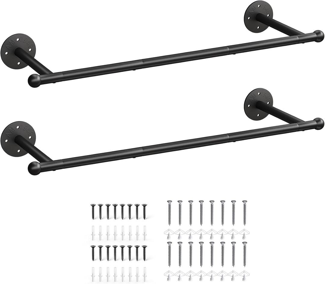 OROPY Industrial Pipe Clothing Rack Set of 2, Wall Mounted Clothes Rack, Closet Rods For Hanging Clothes, 33" Multi-purpose Hanging Rod for Laundry Room, Bedroom and Closet Storage