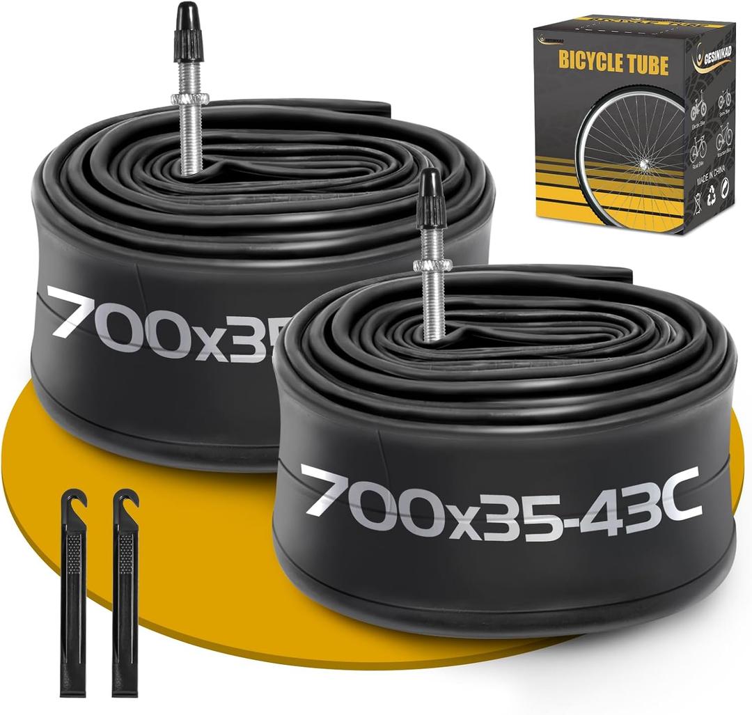 2 Pack 700 x 35-43C Road Bike Tubes, Bicycle Tube Compatible with 700 x 35C/36C/37C/38C/39C/40C/41C/42C/43C Bike Tire, Butyl Rubber Inner Tube with 2 Tire Levers for Road Bike