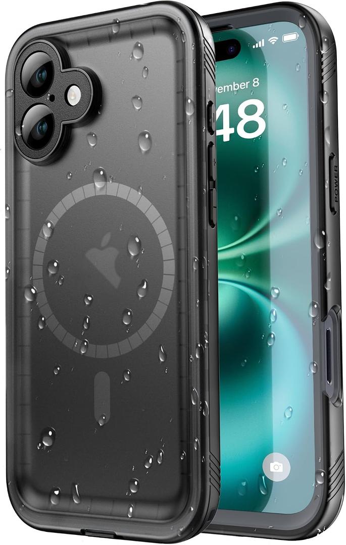 SPORTLINK for iPhone 16 Waterproof Case - Shockproof Dustproof Case with Built-in Clear Screen Protector, Full Body Heavy Duty Sealed Protective Cover for i Phone 16 6.1" Mag/Black