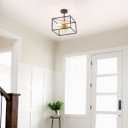 VILUXY Black and Gold Semi-Flush Mount Ceiling Light Fixture Mid-Century Sputnik Modern Ceiling Chandelier Square for Bedroom Entryway Hallway 4-Light