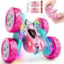 RC Car Pink 4WD Remote Control Car 360 Flip DoubleSided LED Light Bar & QuickSwap USBC Modular Battery, 2.4GHz NoInterference Popular Outdoor Beach Toy, Popular Gift for Girls Ages612