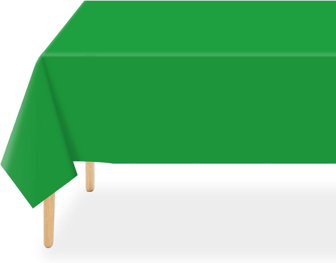 QIKSION Green Plastic Table Cloth Disposable 6 Pack, 54 x 108 Inch Tablecloths for St Patricks Day, Birthday Party, Christmas Decorations, Rectangle Table Cover