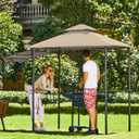 FAB BASED 5x8 Grill Gazebo with Extra Awning, All-Weather Steel Construction, Double Tiered & Resistant Canopy Roof, Metal Serving Shelves, 2 LED, Bottle Opener for Patio, Backyard, BBQ (Beige)
