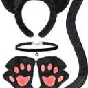 Gofriipai Black Cat Costumes, Cat Ears Headband Tail Paws Gloves Collar Set, Costumes for Women, Halloween Costume Accessories for Adults Girls