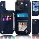 DJDUCK Designed for iPhone 14 Case Wallet with Card Holder, [Magnetic Clasp Cover] [RFID Blocking Leather Protection] Shockproof Women Men Cases 6.1 Inch for Apple 14 Dark Blue