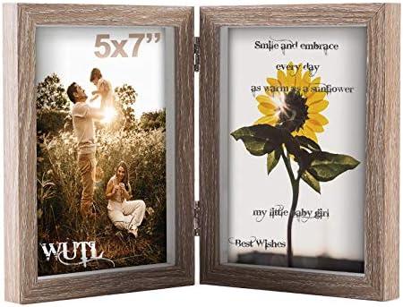5x7 Picture Frames Double Hinged MDF Wood Grain Shadow Box with Glass Front Stand Vertical on Tabletop