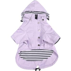Morezi Dog Zip Up Raincoat with Reflective Buttons, Rain/Water Resistant, Adjustable Drawstring, Removable Hood, Raincoats with Legs 8lbs to 80lbs - Purple - L