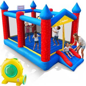 JoyBerri Mighty Bounce House with Blower -16.8' x8.9' Ft Extra Large Inflatable Bouncy Castle with Slide, Volleyball Net, Basketball Hoop  Kids Bounce House for Big Kids 5-12, Outdoor -ASTM Certified