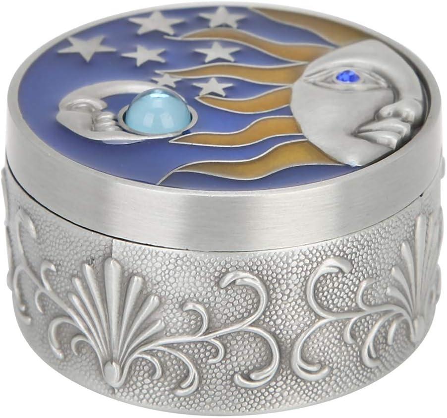 Cute Jewelry Box, Compact Jewelry Organizer, Jewelry Organizer Creative Retro, Round Star and Crescent Trinket Box with Lids Flannelette Lining for Ring Necklaces Earrings Keepsake Organizer