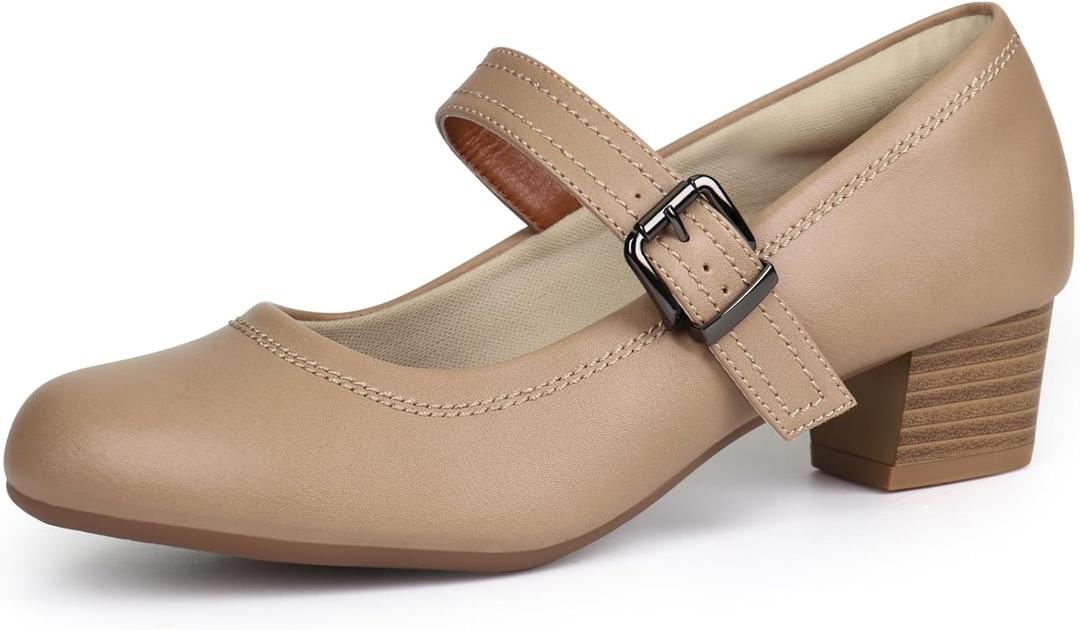 Ortho+rest Women Mary Janes Shoes for Bunions Orthopedic Dress Shoes Low Chunky Heels Work Pumps (8.5, Beige)
