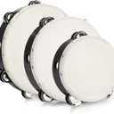 Tosnail 3 Pack 10 Inch, 8 Inch, 6 Inch Wooden Tambourine, Hand Held Drum Bell, Double Rows Metal Jingles, Musical Gift Educational Instrument, Black