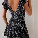 Aidonger One Piece Swimdress Tummy Control Ruffle Swimsuit for Women Tie Knot Swim Dresses V Neck Bathing Suit Skirt Black Polka Dot, Size Large