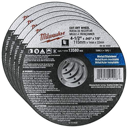 Milwaukee 4-1/2 in. Aluminum Oxide Cutting Cut-Off Wheel 0.045 in. thick x 7/8 in. (Pack of 10).