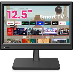12.5 Inch Small Smart TV Full HD 1080P,Compact Flat Screen Smart TV with Built-in APP,Digital ATSC Tuner,USB/VGA/HDMI Inputs,12V Car Charger Small Smart tv for Kitchen,Bedroom,Camper (smart TV)