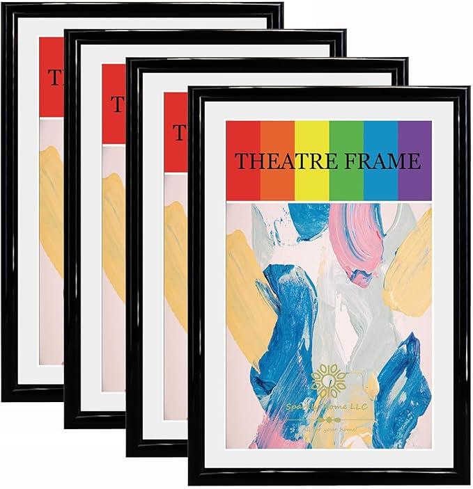 SparklyHome Black Theatre Frames with White Mat, 4 Pack, Holds 5.5x8.5inch Media, Wall or Tabletop Display