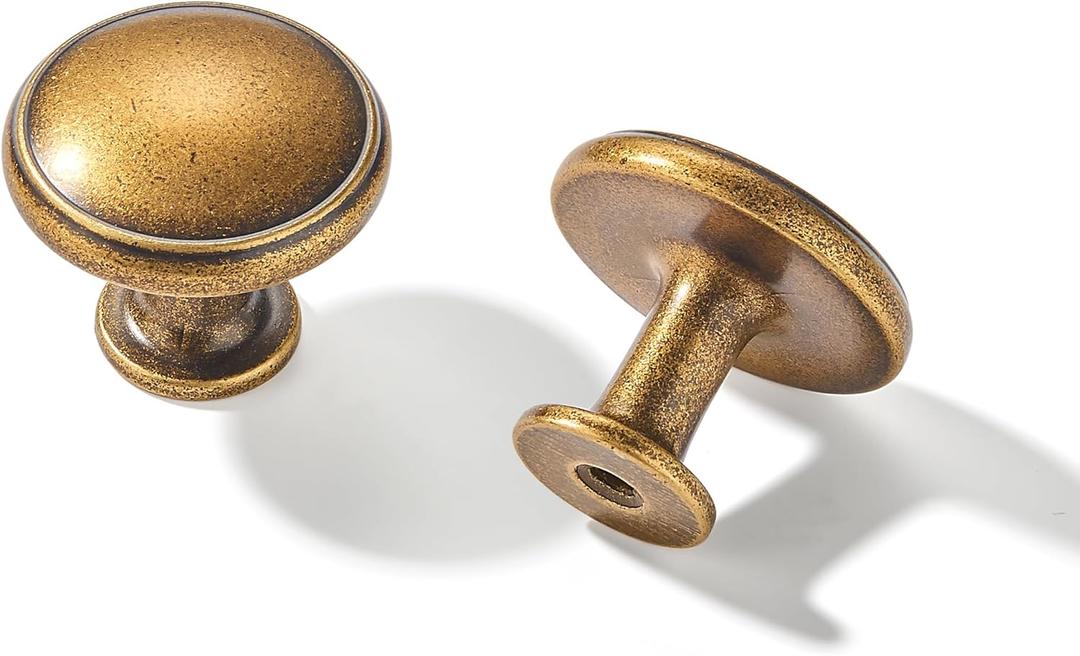 5 Pack Antique Brass Cabinet Knobs Drawer Knob Kitchen Hardware - Single Hole Vintage Retro Cabinet Knobs Kitchen Cabinet Pulls for Closet Wardrobe Dresser Cupboard