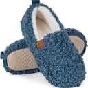 Women's Soft Curly Full Slippers - Memory Foam House Shoes Cozy Loafer with Polar Fleece Lining Indoor Lightweight House Slip-on (Blue, L)