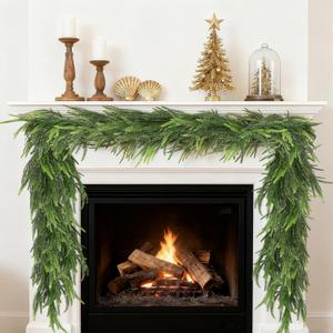 6ft Christmas Norfolk Pine Garland, 2Pcs Artificial Christmas Greenery Garland for Mantel Fireplace Table Wall Stair Window Outdoor Indoor Holiday Decorations 2pcs