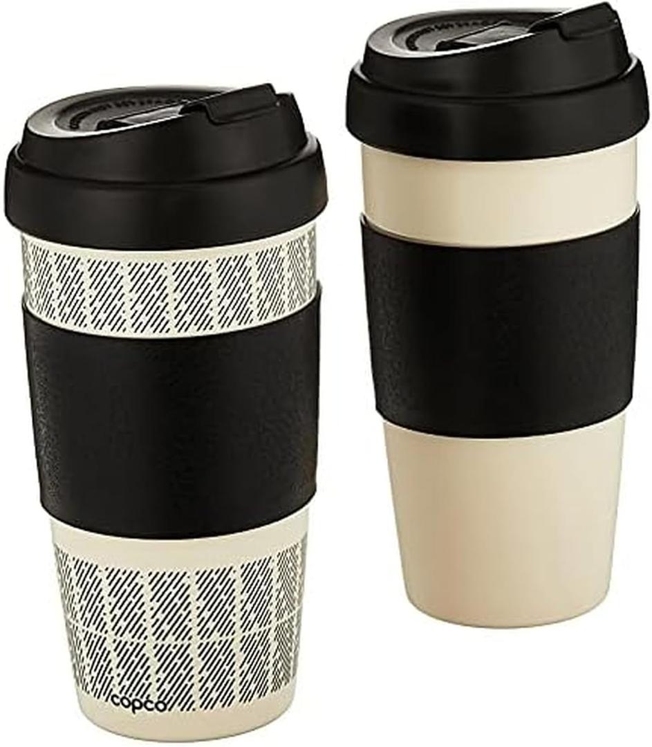 Copco 5237160 Reusable, Insulated Double Wall Travel Mugs 16-ounce White/Black , 2 Count ( Pack of 1)