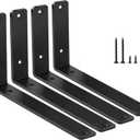 4 Pack - L 10" x H 6" x W1.5, 5mm Thick Black L Shelf Bracket, Iron Shelf Brackets, Metal Shelf Brackets, Floating Shelf, Shelf Supports with Screws