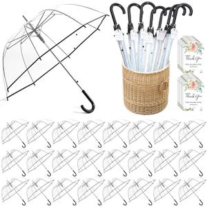 Wedding Favors for Guest Umbrella Gifts Bulk 52 Inch Large Dome Rain Windproof Stick Umbrellas with Thank You Tags and Rope Guest Souvenirs for Wedding Party Bridal Favors (Black)