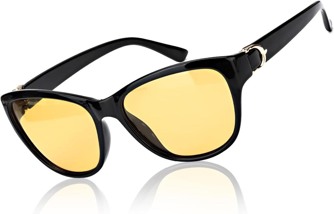 LVIOE Night Driving Glasses for Women with Polarized Anti Glare Yellow Lens, Classic Designer Sun Glasses UV Protection