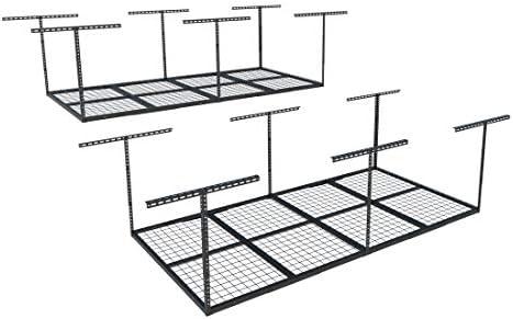 FLEXIMOUNTS 4x8 Overhead Garage Storage Rack, Adjustable Organization System, Heavy-Duty Metal Ceiling Racks, 2 pack, Black, Classic Series