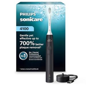 Philips Sonicare 4100 Series Electric Toothbrush - Sonic Toothbrush with Advanced Sonic Technology, Pressure Sensor, Two Intensity Settings, Smartimer & Quadpacer, Black, Model HX3681/24