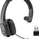 Trucker Bluetooth Headset V5.0, Wireless Headset with Noise Canceling&Mute Microphone for Cell Phones, On Ear Bluetooth Headphone for Computer, Zoom Meetings, Skype, Home Office, Black