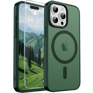 SUPFINE Magnetic for iPhone 15 Pro Case (Compatible with MagSafe) (Military Grade Drop Protection) Slim Translucent Matte Shockproof with Anti-Fingerprint Phone Case,Forest Green