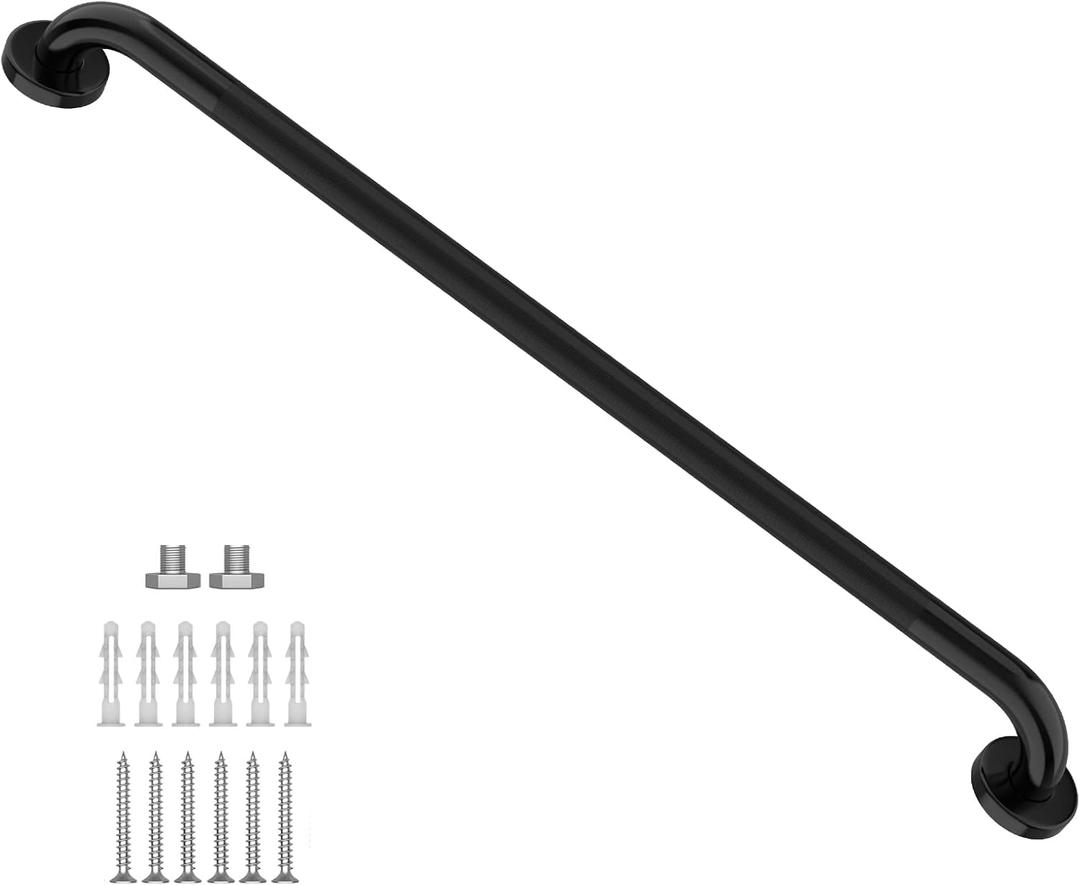Black Shower Grab Bar w/Anti-Slip Knurled Grip 36 Inch, Zepolu Stainless Steel Bathroom Handicap Grab Bars, Safety Bar Balanced Handrail, Handicap Injury Elderly Senior Assist Support Shower Handle