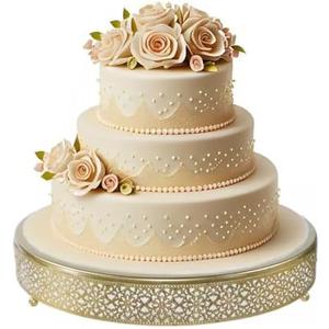 FEICTPOX Large Cake Stand, Metal Round Cupcake Dessert Stand Cake Display Holder for Wedding Party Birthday Baby Showers Anniversary,Gold 16"
