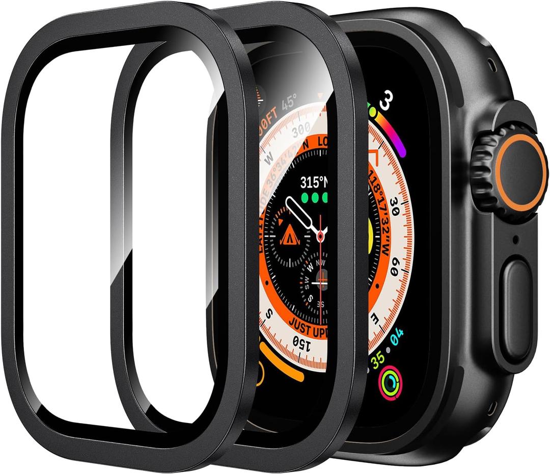 WSKEN for Apple Watch Ultra 2/Ultra Screen Protector 49mm,9H Tempered Glass + Titanium Alloy Frame, [Keep Original] [Touch Sensitive] Lightweight Protective Glass Film for iwatch Ultra 2 Pack,Black