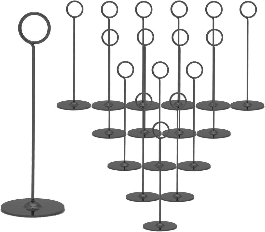 Urban Deco 16 Pieces Table Card Holder 8 inches Table Number Holders Place Steel Card Holders for Photos, Food Signs, Memo Notes, Weddings, Restaurants, Birthdays (Black)