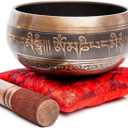 Premium Tibetan Singing Bowl Set Handmade in Nepal Sound & Meditation Bowl Spiritual Decor for Yoga, Wellness Spaces & Relaxation by Himalayan Bazaar (Brown & Red)