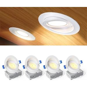 Ensenior 4 Pack 4 inch LED Gimbal Led Recessed Light with Junction Box, 2700K-5000K 5CCT, 360°+90° Adjustable Directional Eyeball Lighting, Dimmable, CRI90+, 900LM, 9W=85W, 120V-ETL&FCC