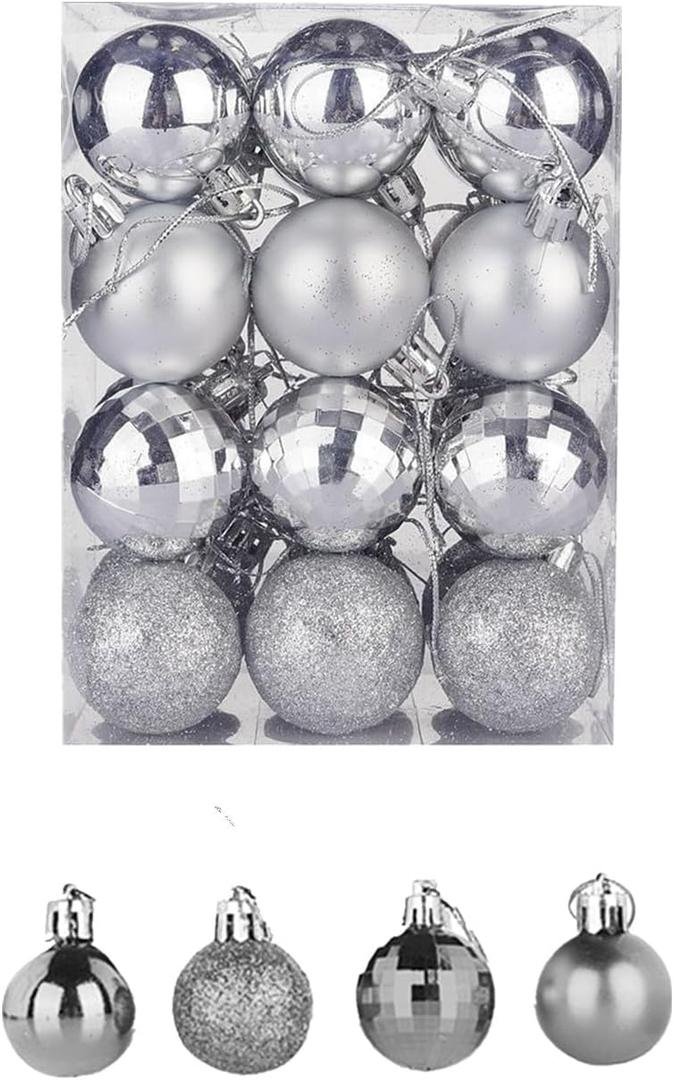 Christmas Balls,24PCS Ornaments for Xmas Tree,1.57INCH Hanging Ball for Small Christmas Tree Decorations,Party Decorations (Silver)