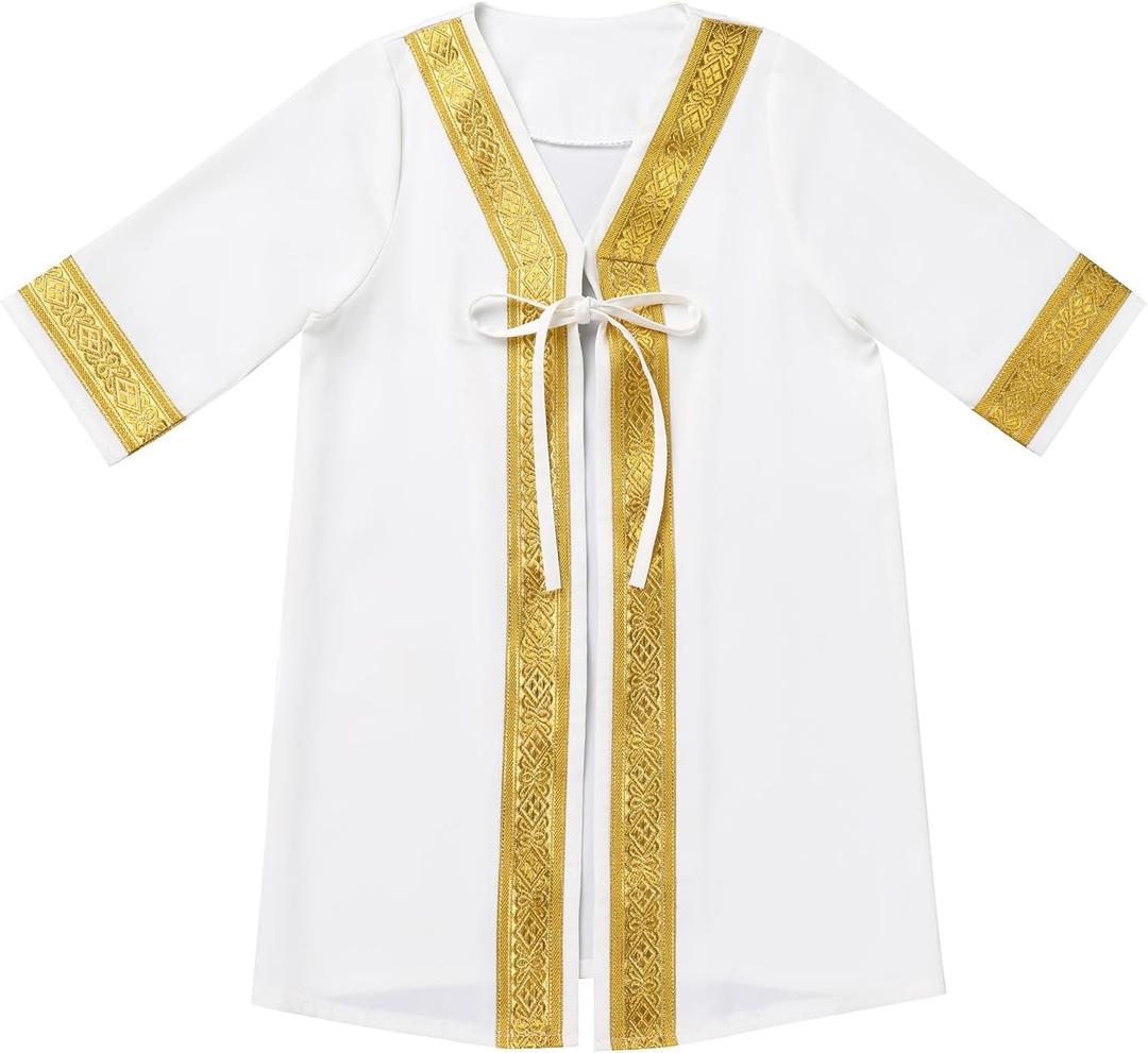 IBTOM CASTLE Newborn Baby Boys Muslim Ramadan Robe Long Sleeve Abaya Sets Eid Kaftan Dubai Islamic Outfits Arabic Kid Thobe (3-6 Months, White)