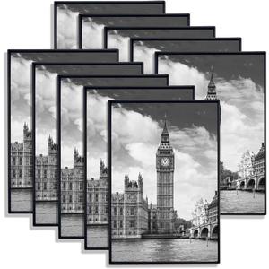 GOmaize Front Loading Black Picture Frame 5x7 Set of 10 Wall and Table Mounting