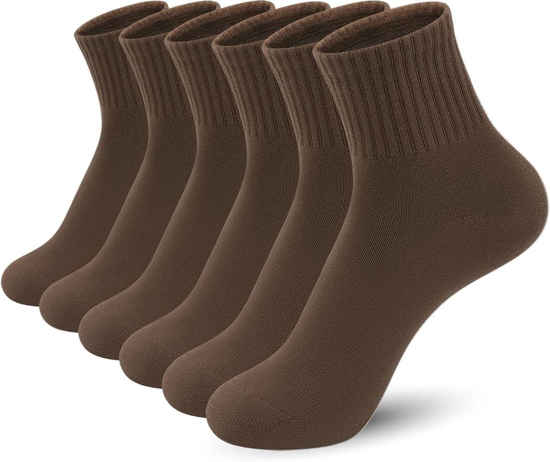 Sakusock Cotton Quarter Socks for Women and Men Thin Mini Crew Elastic Casual Soft Comfort Above Ankle Socks 6 Pairs (Brown, M)