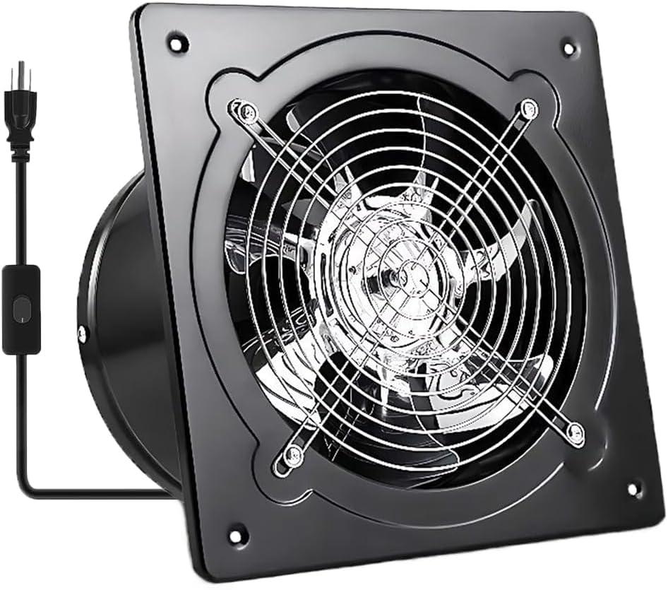 10 inch Exhaust Fan with Switch, 1058 CFM PowerfulThrough Wall Exhaust Fan, Potable Window Exhaust Fans, Small Fume Extractor Ventilation Fan for Attic, Shop, Smoking Room, Garage (Black)