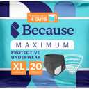 Because Premium Maximum Absorbency Adult Incontinence and Postpartum Bladder Leak Underwear for Women, Heavy Absorbency, Disposable, Black, XLarge, 20 Count