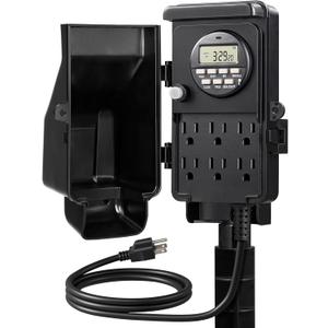DEWENWILS Outdoor Digital Power Strip Timer, Multi Sockets, Waterproof 6 Outlets Garden Power Stake, 6ft Cord, Outdoor Timer for Christmas Lights, Yard, Garden, 15A Heavy Duty