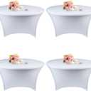 Fivenl 4 Pack 5FT Round Spandex Tablecloth, 60 Inch White, Stretchable Table Cover, Washable and Wrinkle Resistant, Fitted Round Table for Wedding, Banquet, Birthday, Party, Restaurant