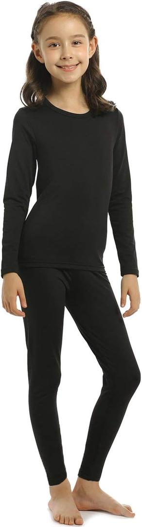 ViCherub Girls Thermal Underwear Set for Kids Long Johns Fleece Lined Base Layer Top & Bottom Cold Winter Thermals (Black, XL)