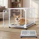 30 Inch Collapsible Dog Crate with Diamond Mesh, No-Tool Assembly Foldable Dog Kennel with 4 Lockable Wheels,Removable Tray,Portable Dog Cage for Medium/Large Dogs, Space-Saving, Indoor Outdoor Use